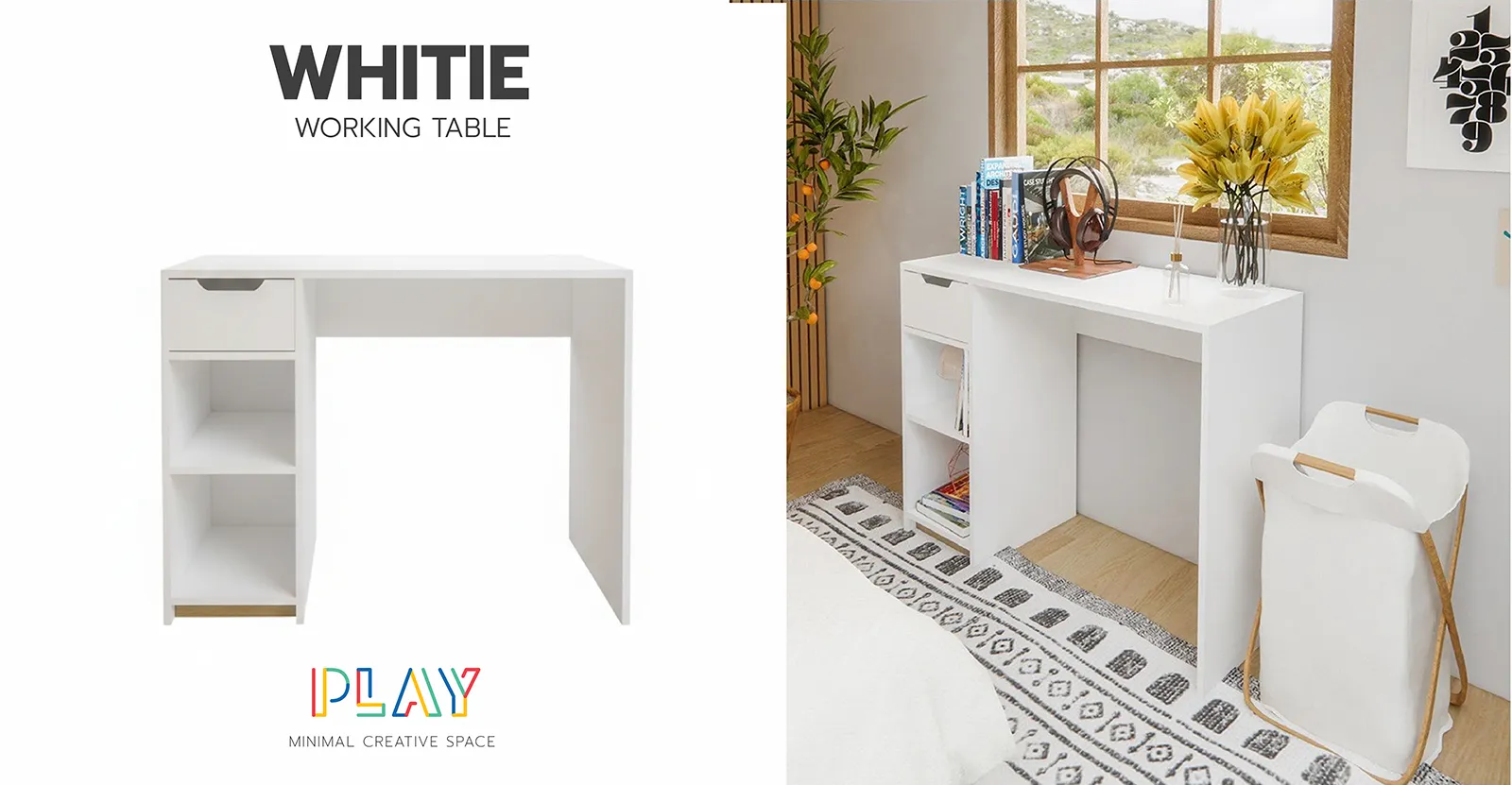 โต๊ะทำงาน 100 ซม.สีขาว-ลินเบิร์ก WHITIE