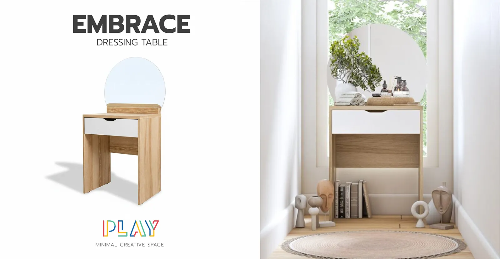 โต๊ะเครื่องแป้ง 60 ซม. สีลินเบิร์ก-ขาว EMBRACE