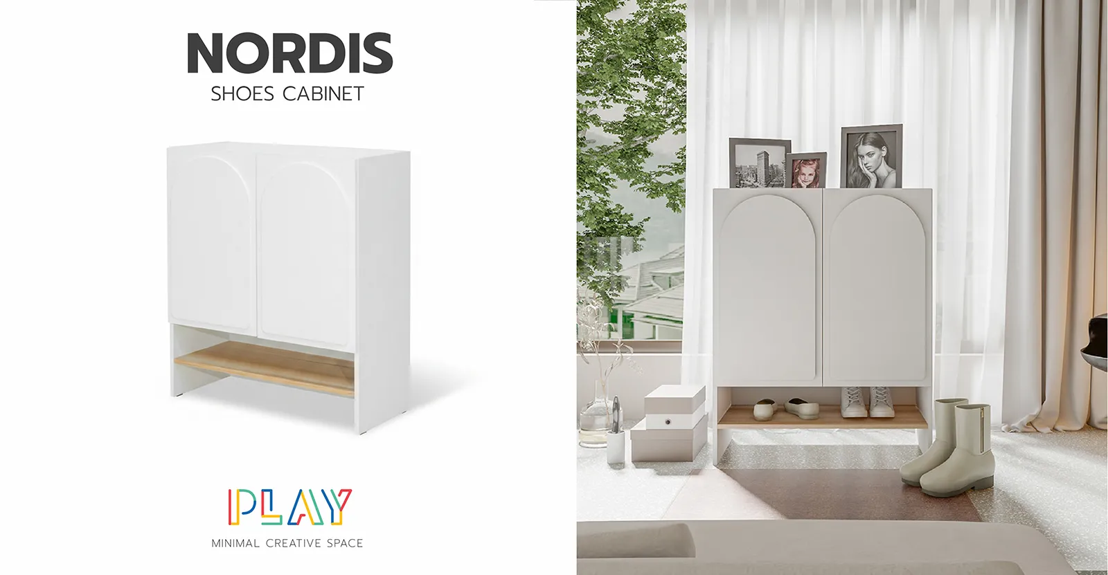 ตู้รองเท้า 80 ซม. สีขาว-ลินเบิร์ก NORDIS