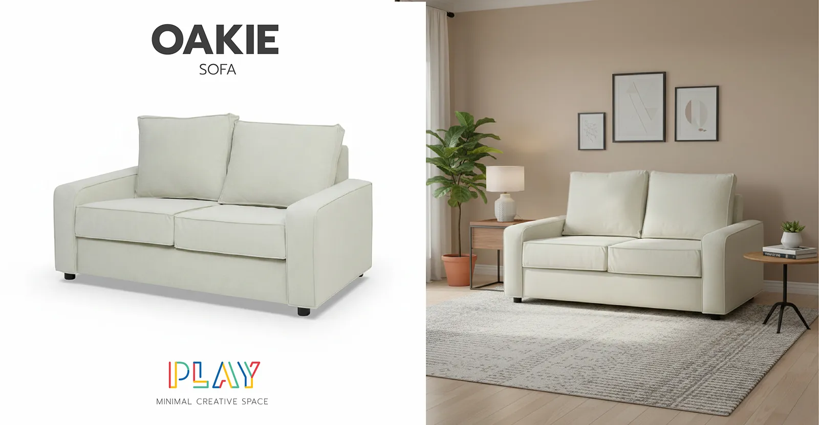 โซฟา 2 ที่นั่งสีครีม OAKIE