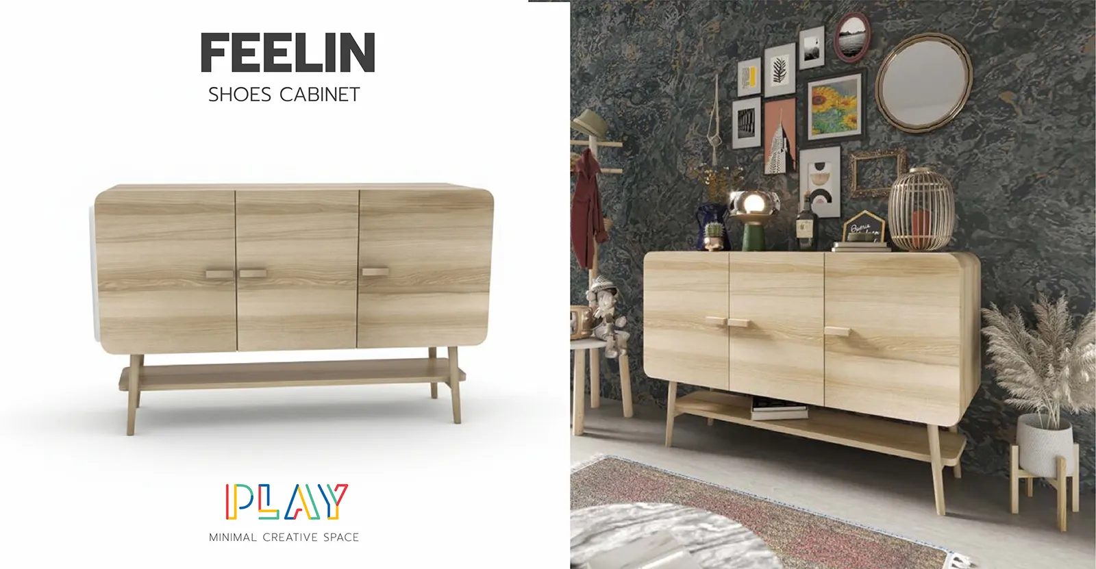 ตู้รองเท้าบานเปิด 150 ซม. สีลินเบิร์ก FEELIN