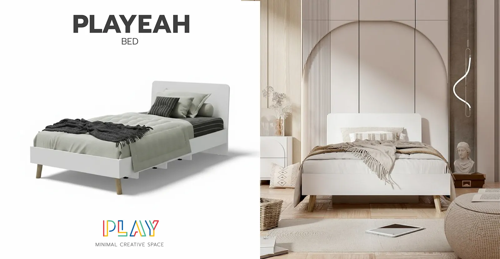 เตียง 3.5 ฟุตสีขาว PLAYEAH