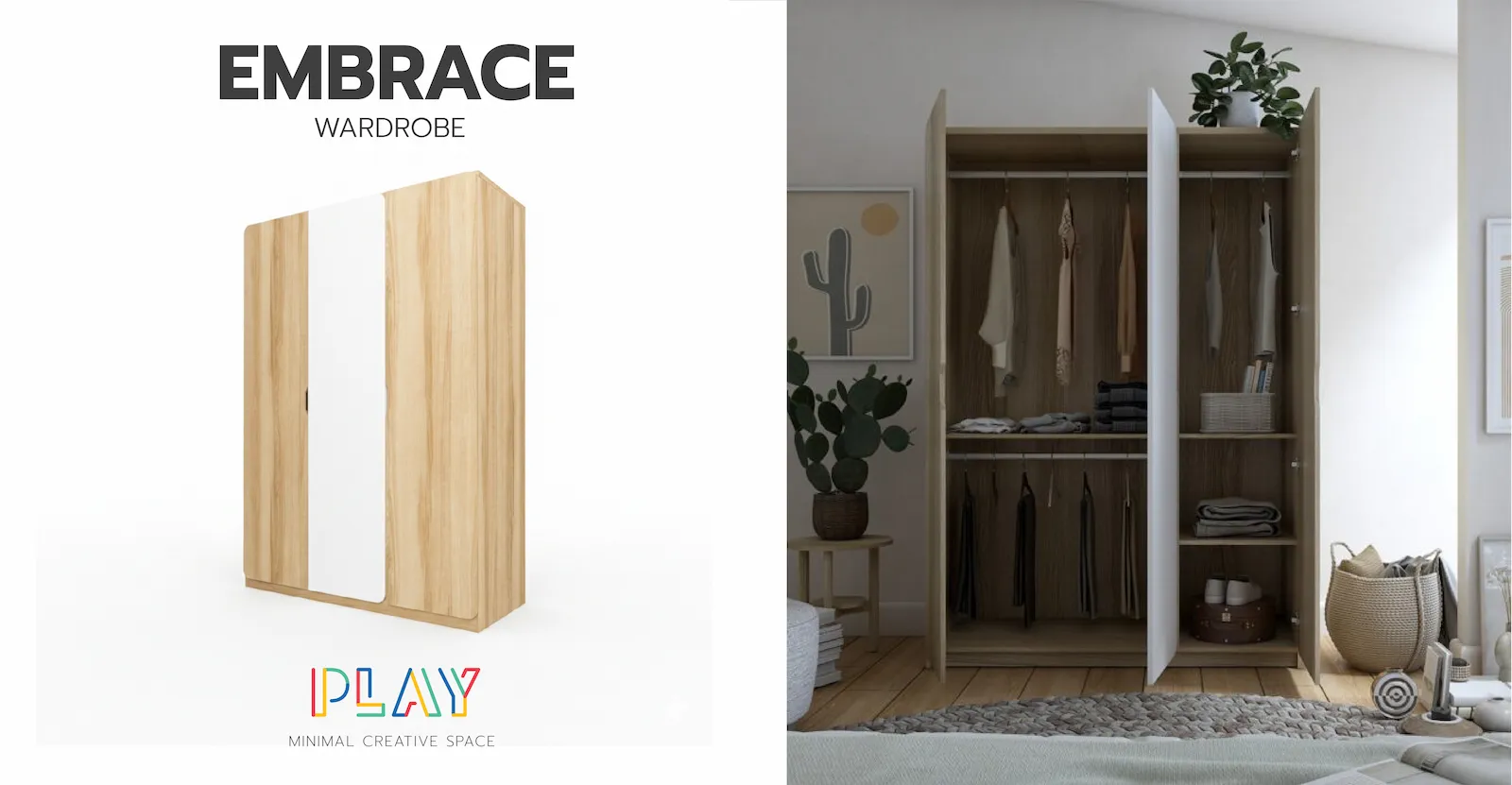 ตู้เสื้อผ้าบานเปิด 140 ซม.สีขาว-ลินเบิร์ก EMBRACE