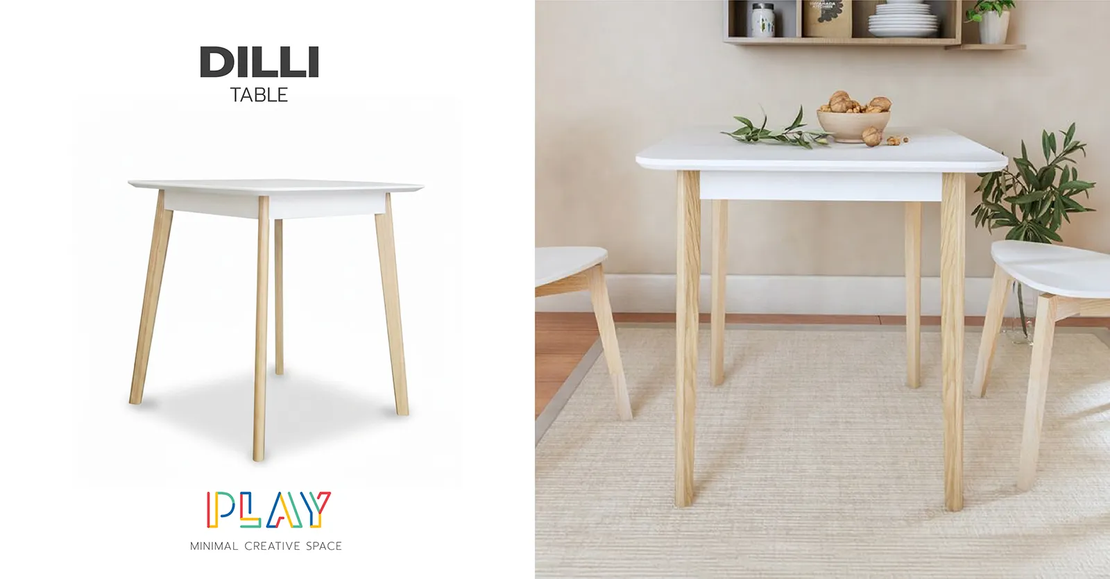 โต๊ะอาหาร 75 ซม. สีขาว-ขาไม้ DILLI