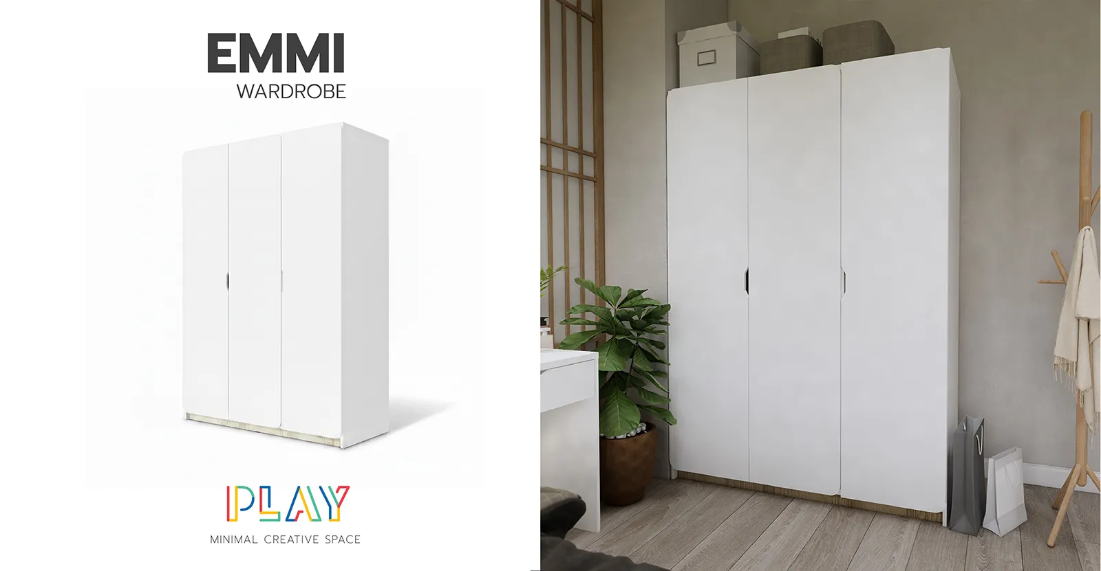ตู้เสื้อผ้าบานเปิด 140 ซม.สีขาว-ลินเบิร์ก EMMI