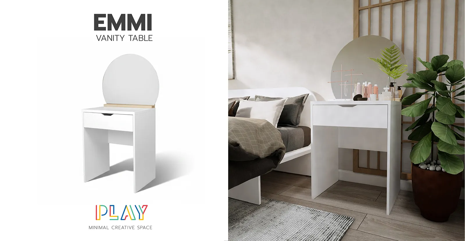 โต๊ะเครื่องแป้ง 60 ซม. สีลินเบิร์ก-ขาว EMMI